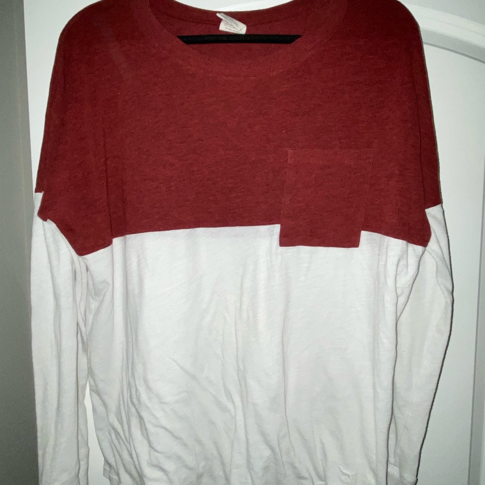 PINK color block long sleeve shirt